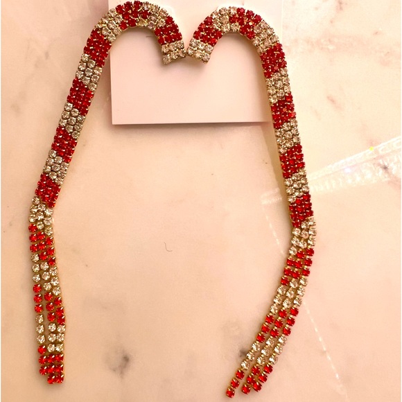 New Betsey Johnson BETSEYS HOLIDAY CANDY CANE LINEAR EARRINGS RED - Picture 6 of 11